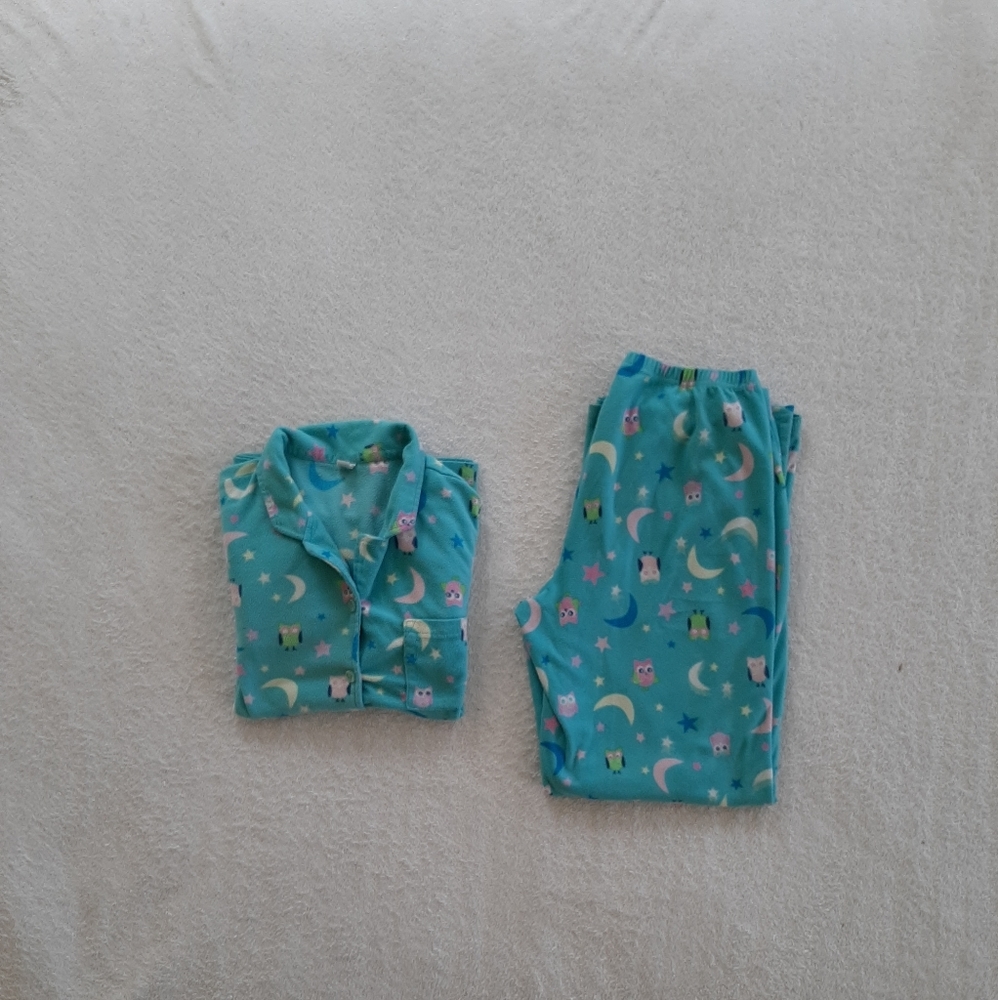 Pink Fleece Button-Up Star, Moon, Owl Pajama Set